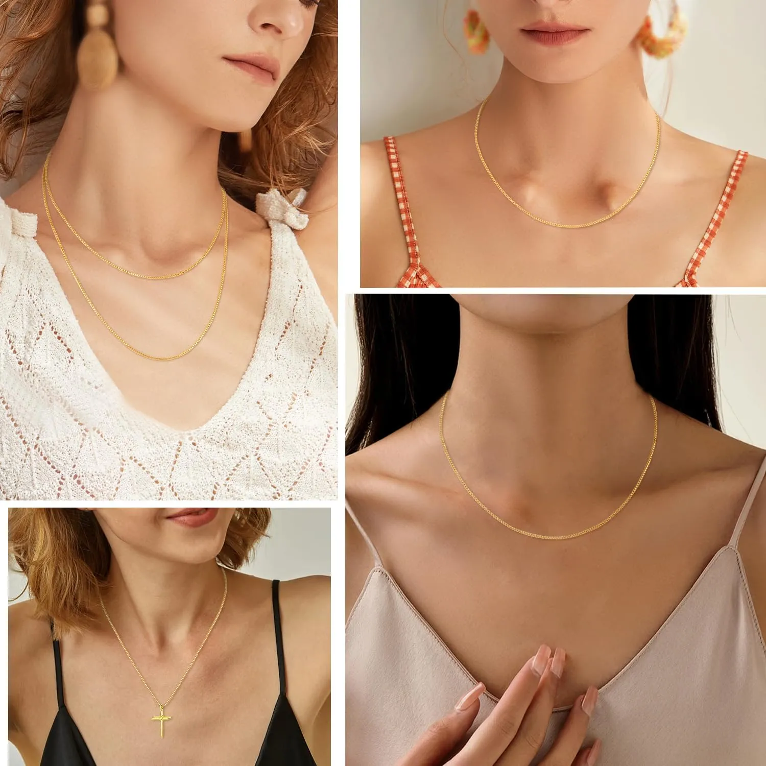 Jewlpire 14-26 Inch Italian 1.3MM 24K Gold Plated 925 Sterling Silver Box Chain Necklace for Women, Thin Women's Chain Necklaces
