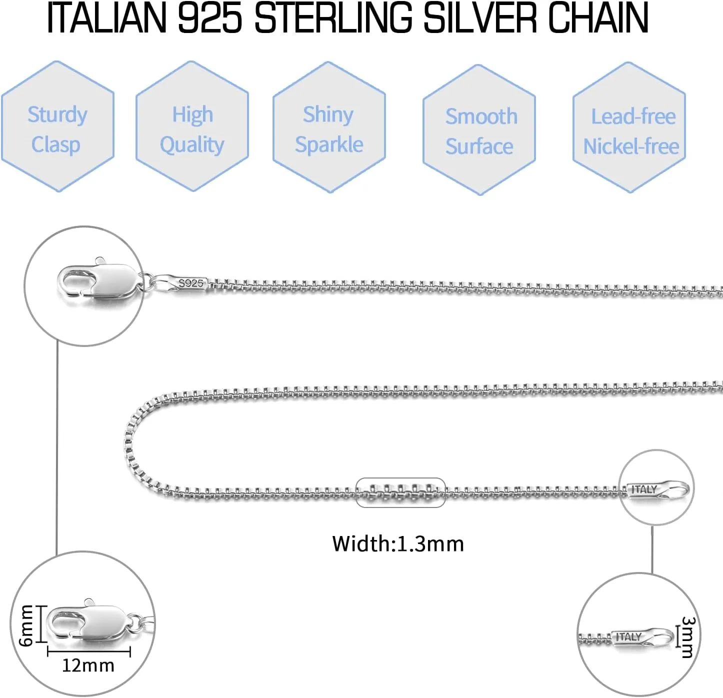 Jewlpire 14-26 Inch Italian 1.3MM 24K Gold Plated 925 Sterling Silver Box Chain Necklace for Women, Thin Women's Chain Necklaces