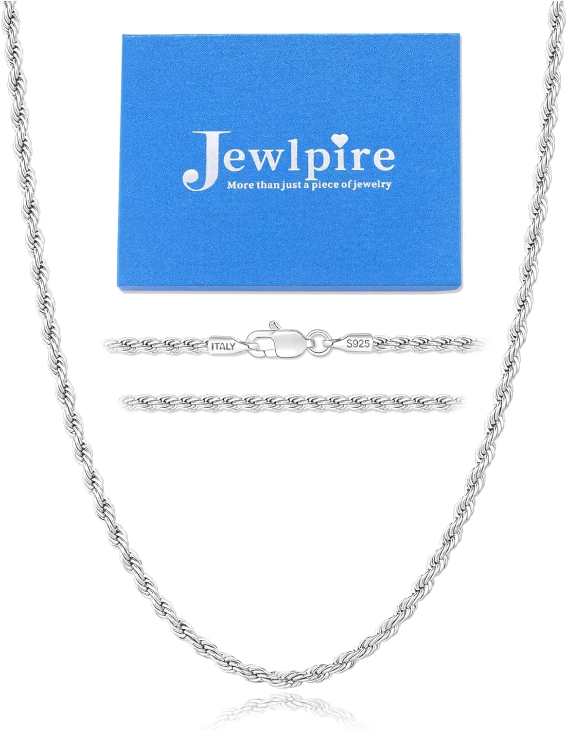 Jewlpire 925 Sterling Silver Chain Necklace for Women Men, 1.5mm Rope Chain Necklace Women's Chain Necklaces 16/18/20/22/24/26 Inch
