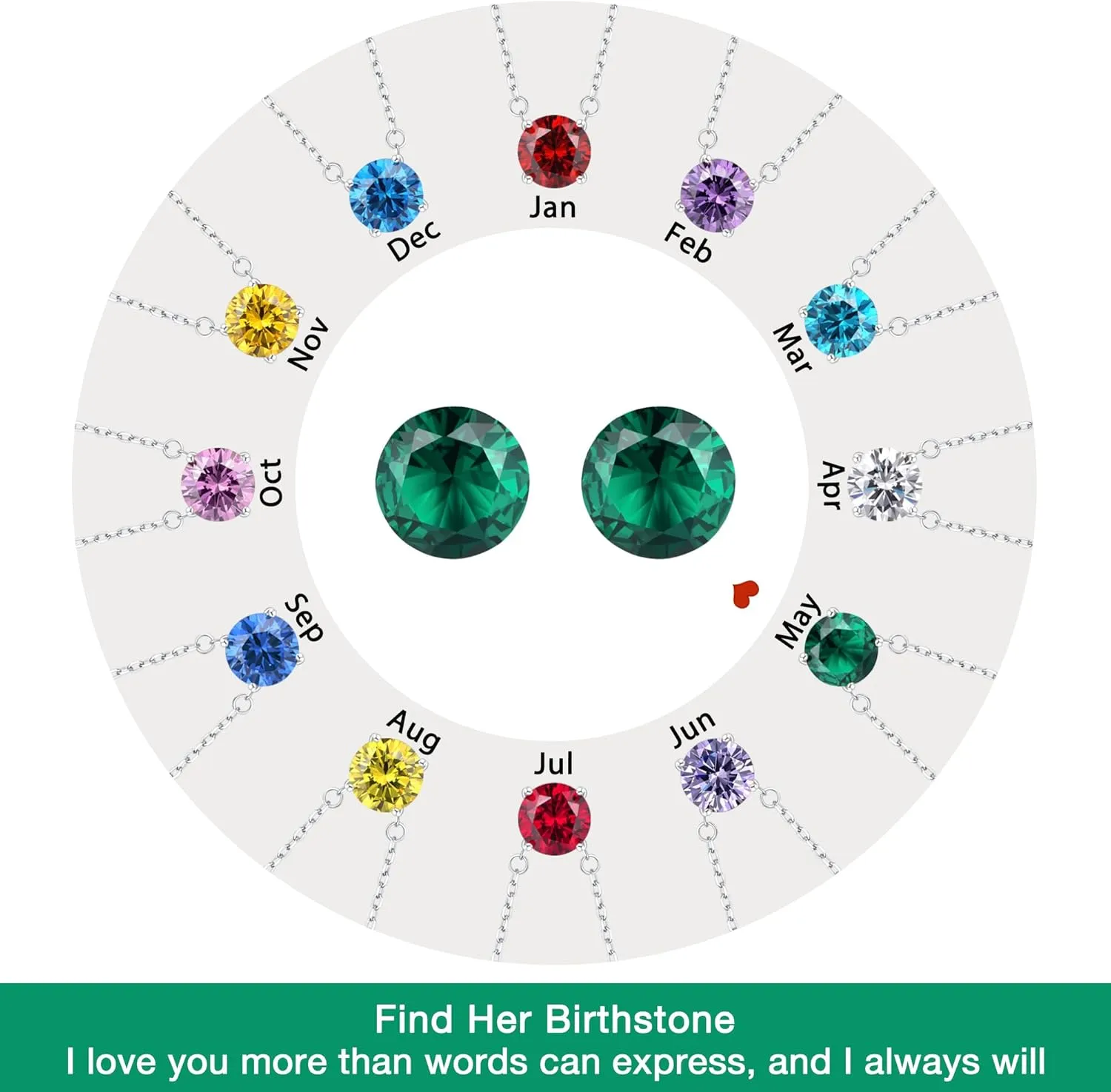 Jewlpire Gifts for Her Birthstone Necklace for Women, 2 Carat Dainty Silver Necklace for Women, Christmas Gift Birthday Gift Mother's Day Gifts for Mom Wife Her