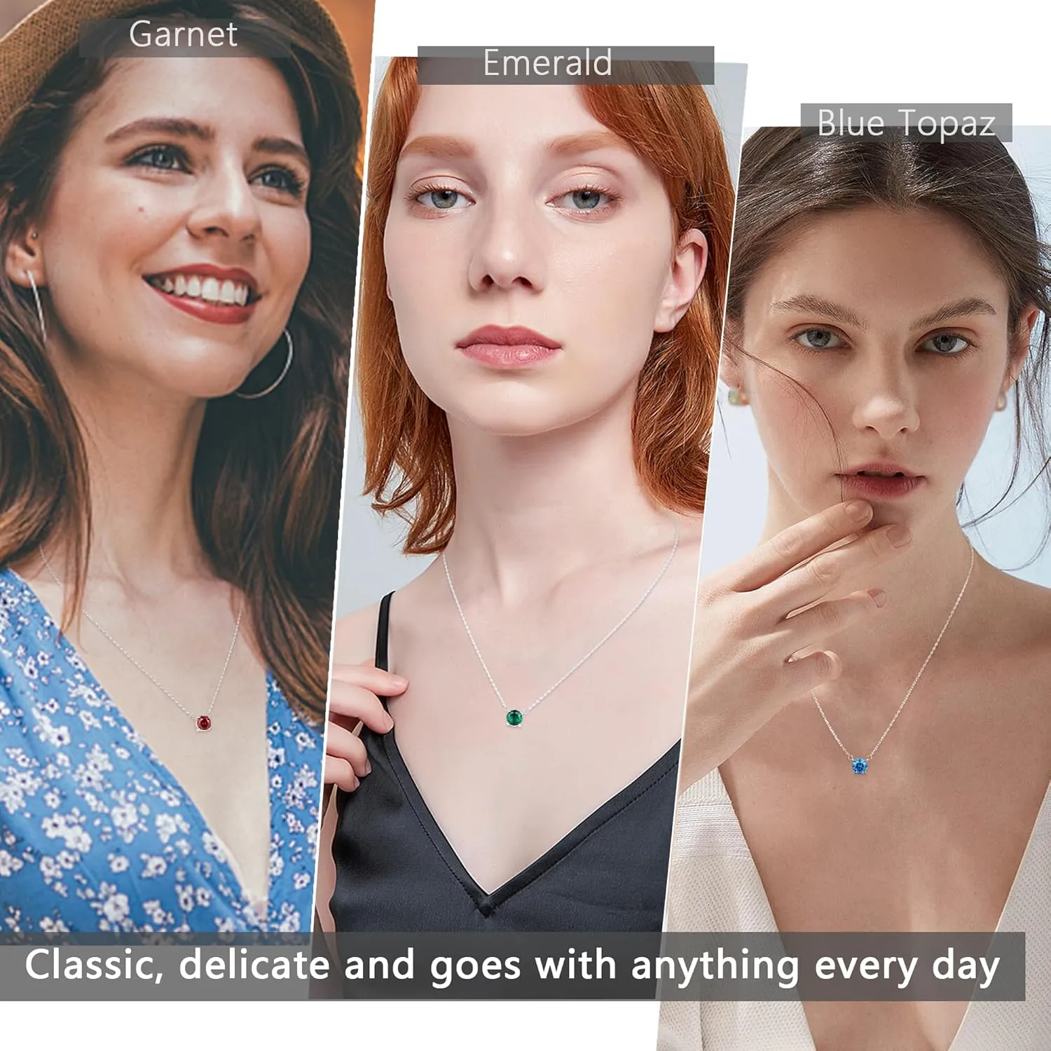 Jewlpire Gifts for Her Birthstone Necklace for Women, 2 Carat Dainty Silver Necklace for Women, Christmas Gift Birthday Gift Mother's Day Gifts for Mom Wife Her