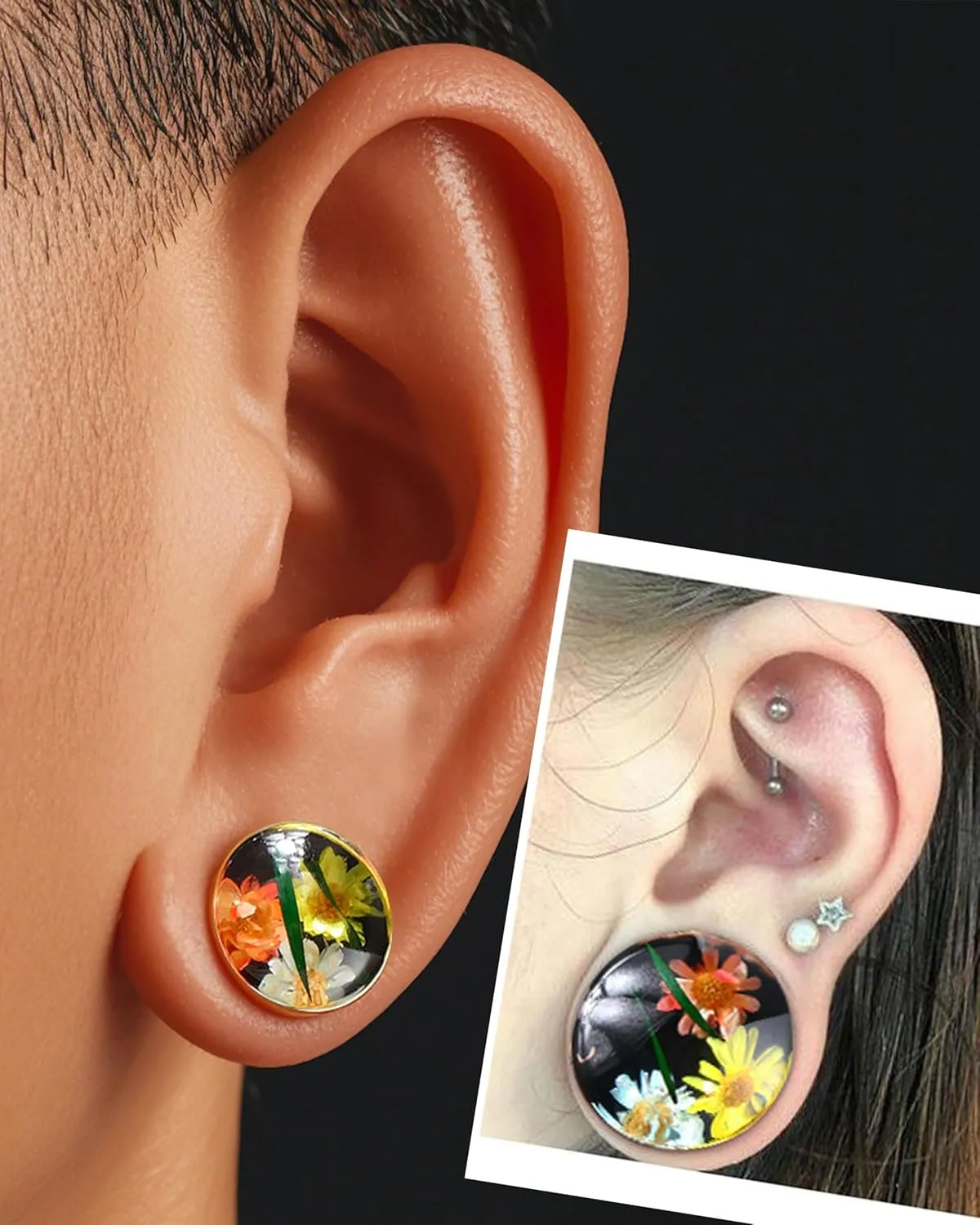 Jewseen 2g-1 Ear Gauges Plugs 2Pcs Ear Tunnels Double Flared Gauges Tunnels Stretchers Ear Plugs Piercing Jewelry for Women