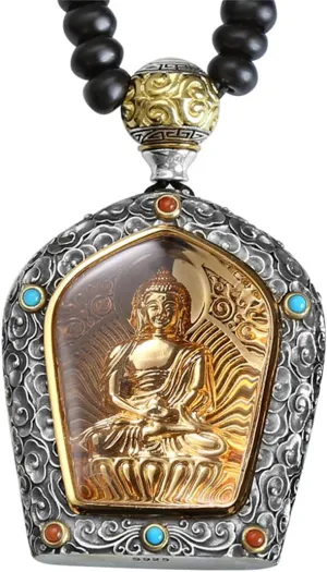 JILIYUPA Good Luck Necklace Tibetan Buddhism Buddha Pendant Totem Pendant Amulet Necklace Religion Lucky Amulet Protection Fengshui Jewelry Reiki Healing for Men Women