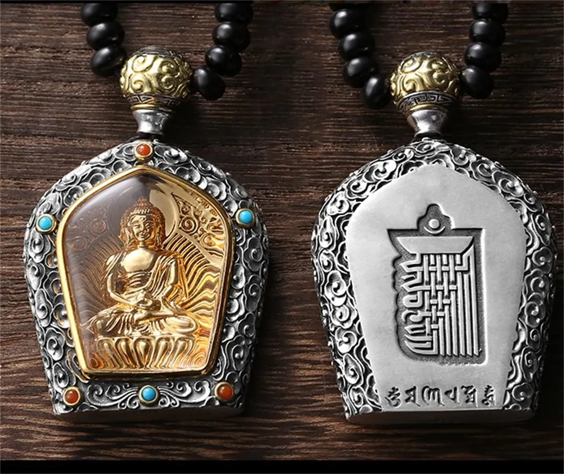 JILIYUPA Good Luck Necklace Tibetan Buddhism Buddha Pendant Totem Pendant Amulet Necklace Religion Lucky Amulet Protection Fengshui Jewelry Reiki Healing for Men Women