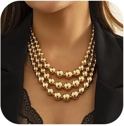Jovono Chunky Gold Necklaces Beaded Statement Necklace Layered Bib Necklace Accessories for Women