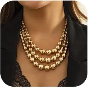 Jovono Chunky Gold Necklaces Beaded Statement Necklace Layered Bib Necklace Accessories for Women