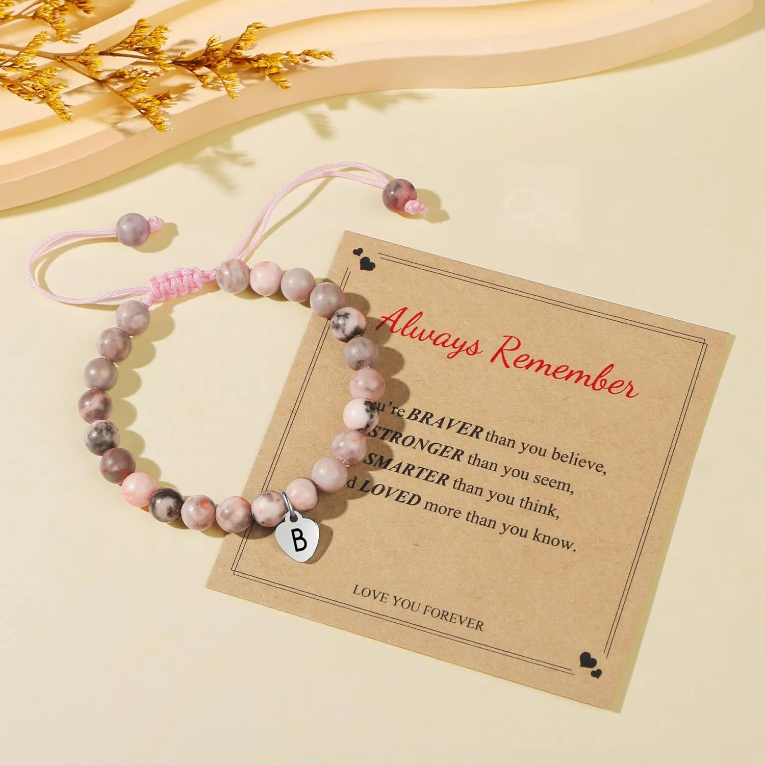JoycuFF    Bracelets for Teen Girls, Natural Stone/Pink Pearls ,  Birthday Gifts for Daughter Granddaughter Niece