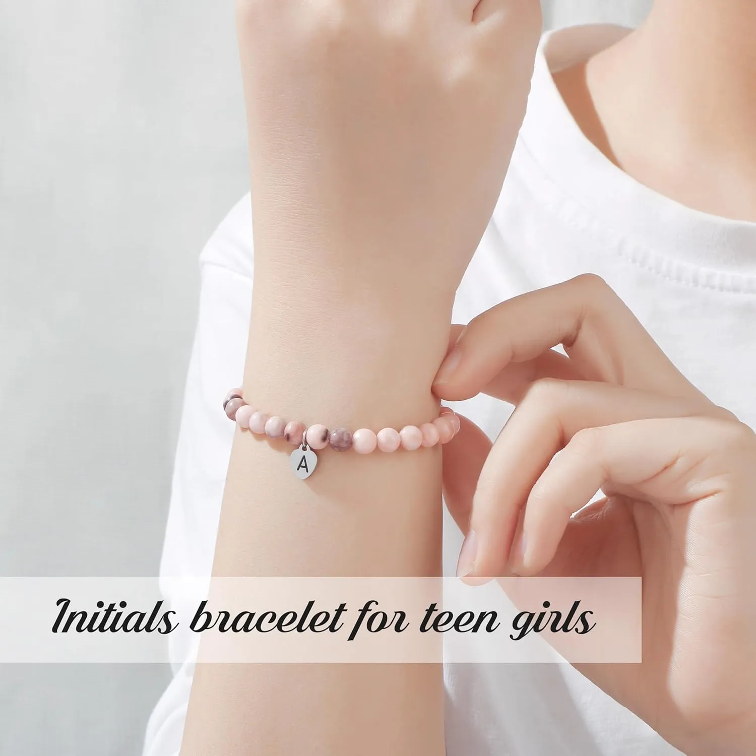 JoycuFF    Bracelets for Teen Girls, Natural Stone/Pink Pearls ,  Birthday Gifts for Daughter Granddaughter Niece