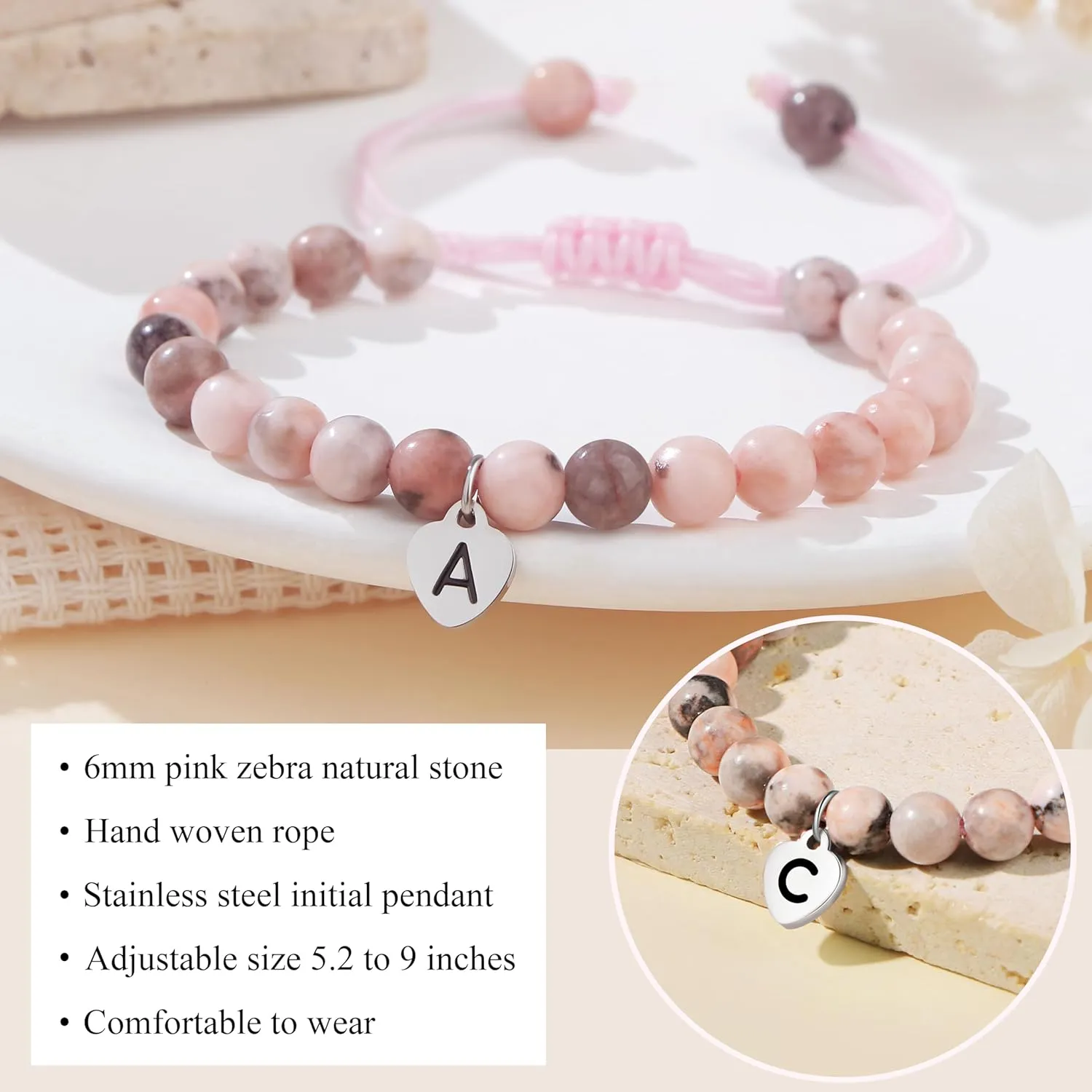 JoycuFF    Bracelets for Teen Girls, Natural Stone/Pink Pearls ,  Birthday Gifts for Daughter Granddaughter Niece