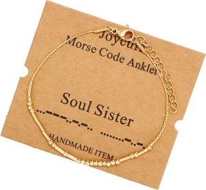 JoycuFF Morse Code     Adjustable Silver Gold Anklets for Women Unique Beach Jewelry Gifts for Her