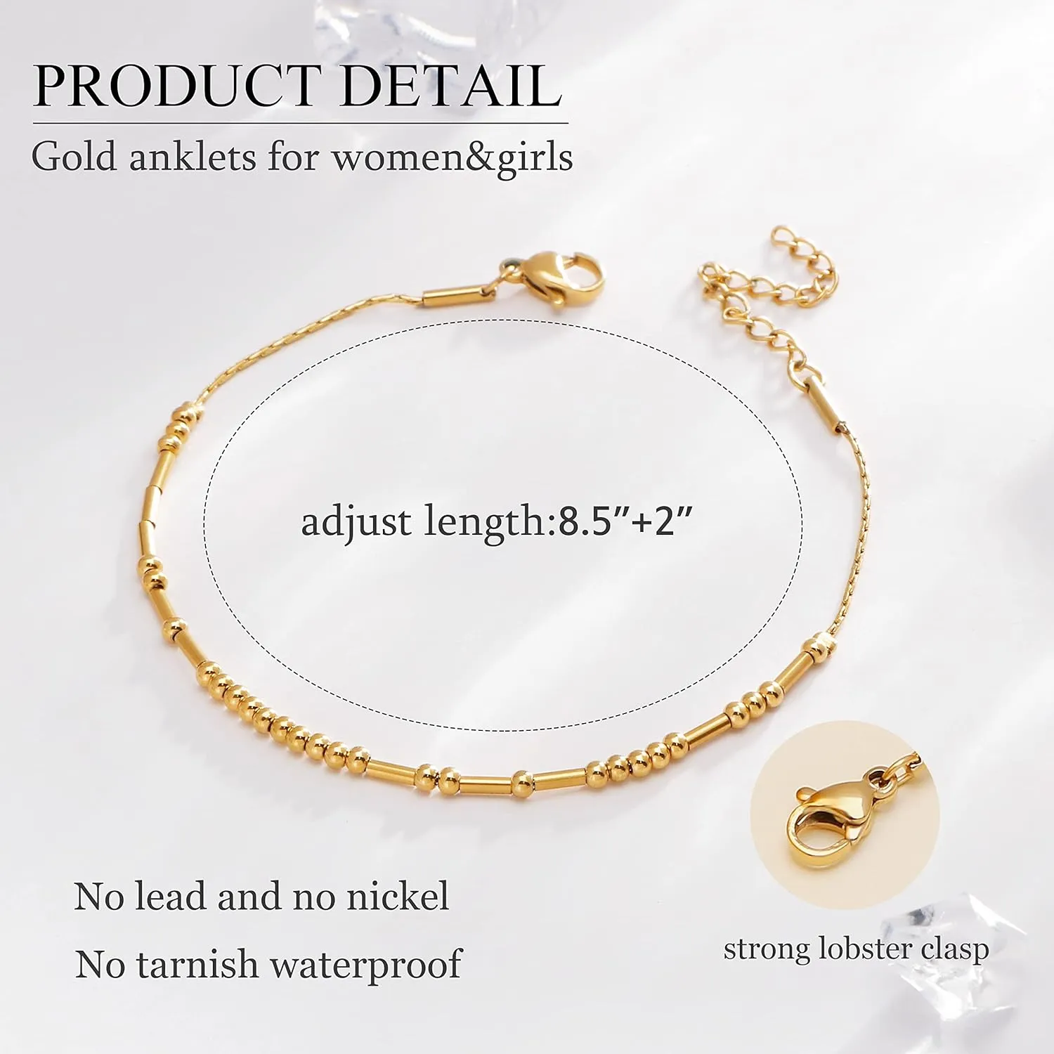 JoycuFF Morse Code     Adjustable Silver Gold Anklets for Women Unique Beach Jewelry Gifts for Her