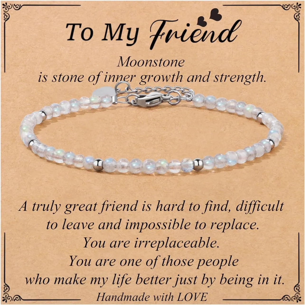 JoycuFF Unique Friendship Gift For Best Friend Birthday, Best Friend Bracelet, Coworker, Christmas Gifts, Moonstone Beaded Bracelets For Women, Inspirational Jewelry For Women