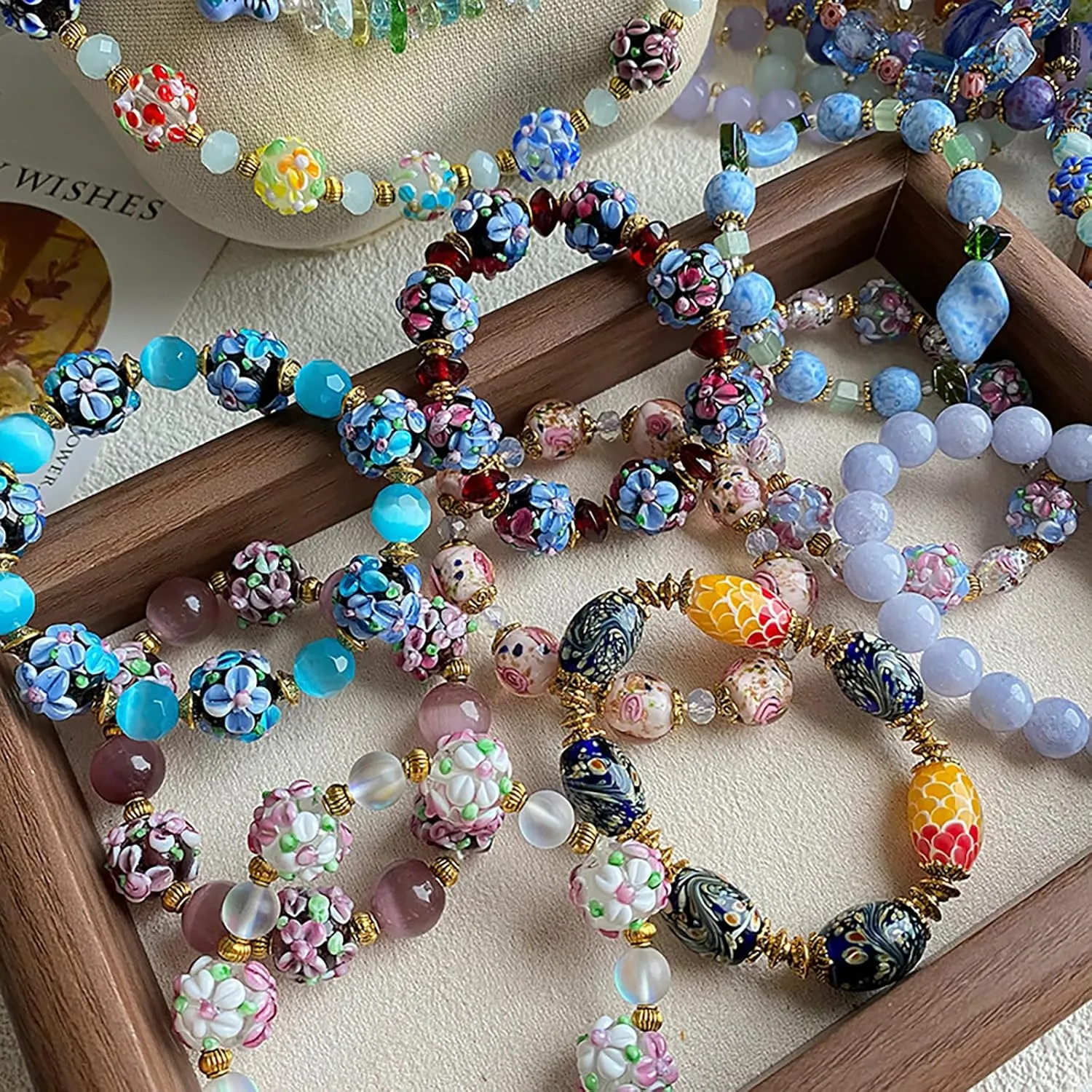 JOYEAR Flower Glass Bead Bracelets,Handmade Flower Enamel Bracelet Unique Style Gift