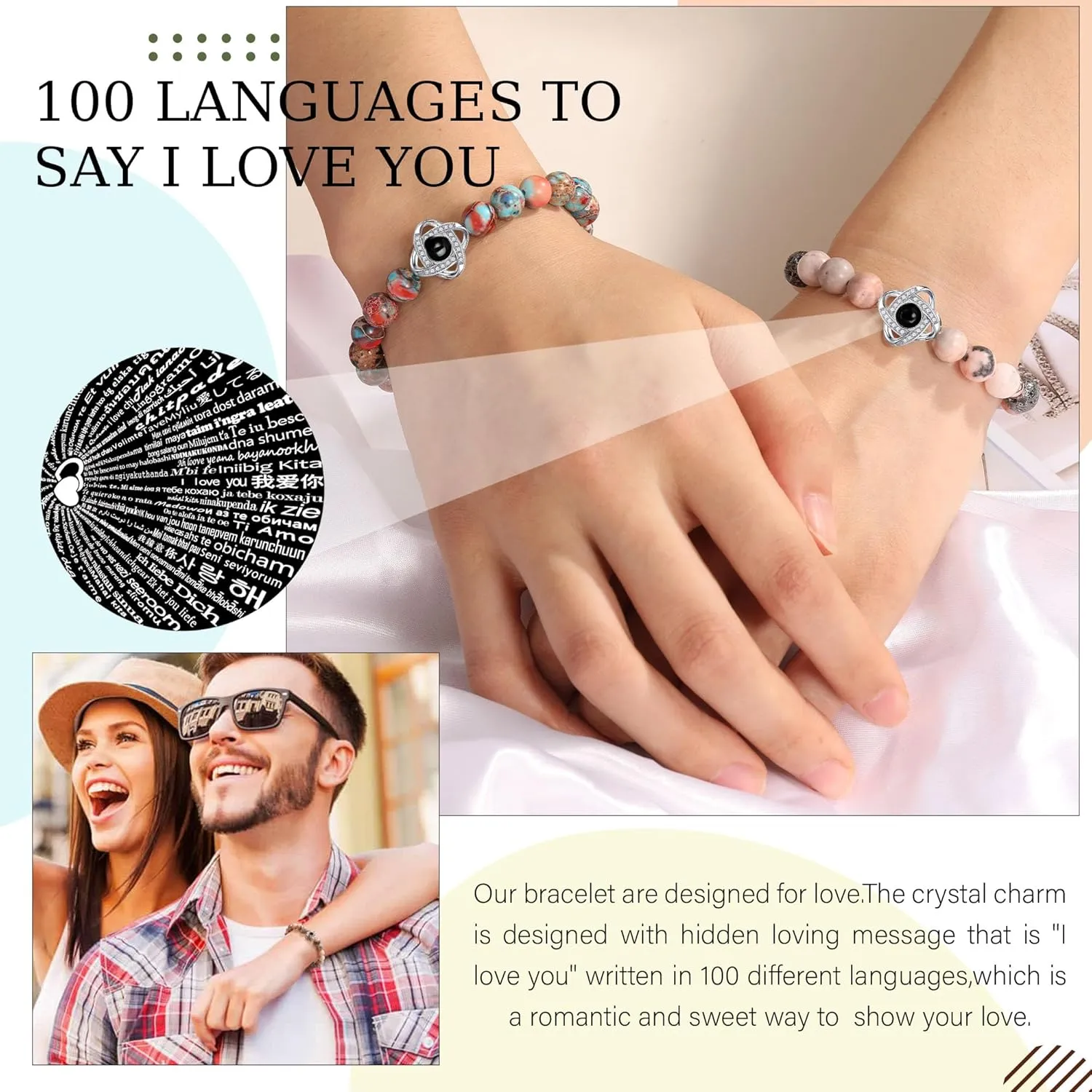 JSJOY I Love You in 100 Languages Bracelet: Unique Gifts for Mom, Daughter, Sister, Girlfriend, Wife - Christmas Stocking Stuffers