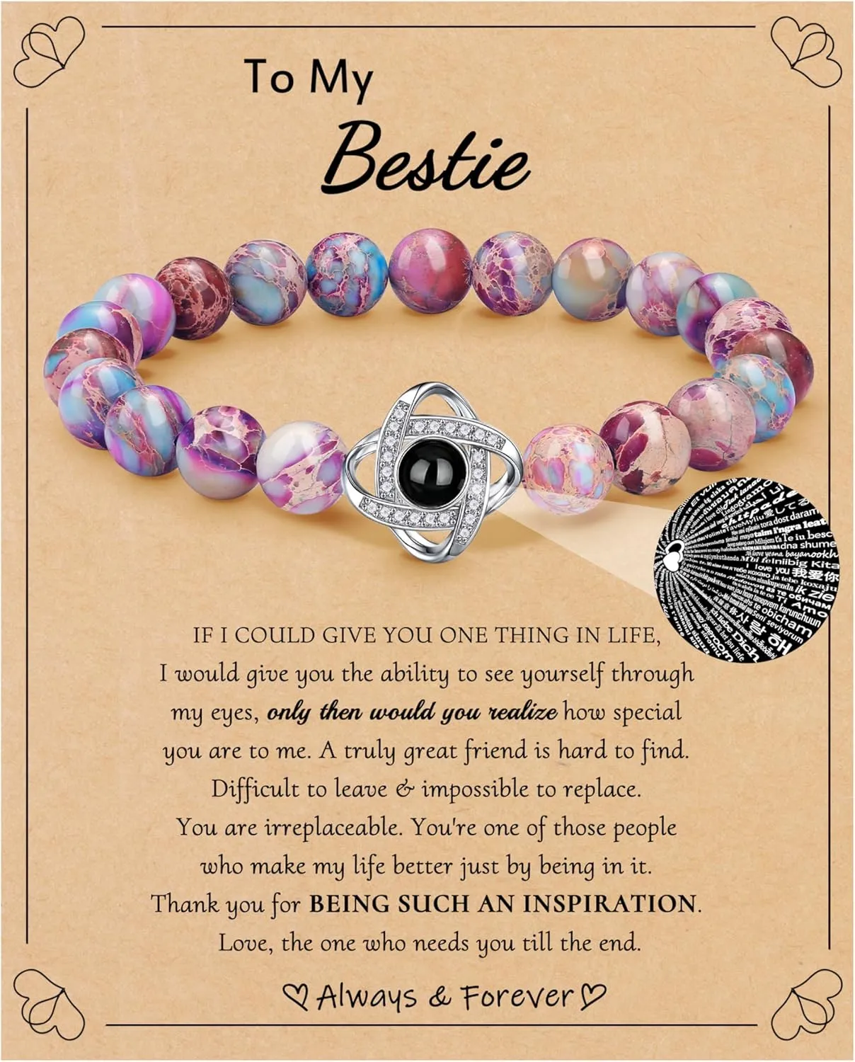 JSJOY I Love You in 100 Languages Bracelet: Unique Gifts for Mom, Daughter, Sister, Girlfriend, Wife - Christmas Stocking Stuffers