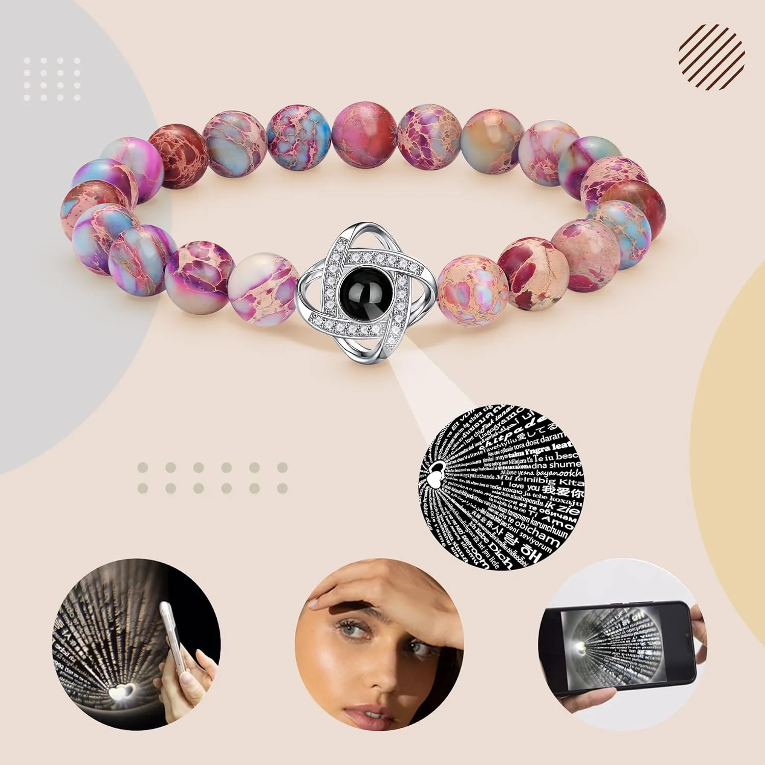 JSJOY I Love You in 100 Languages Bracelet: Unique Gifts for Mom, Daughter, Sister, Girlfriend, Wife - Christmas Stocking Stuffers