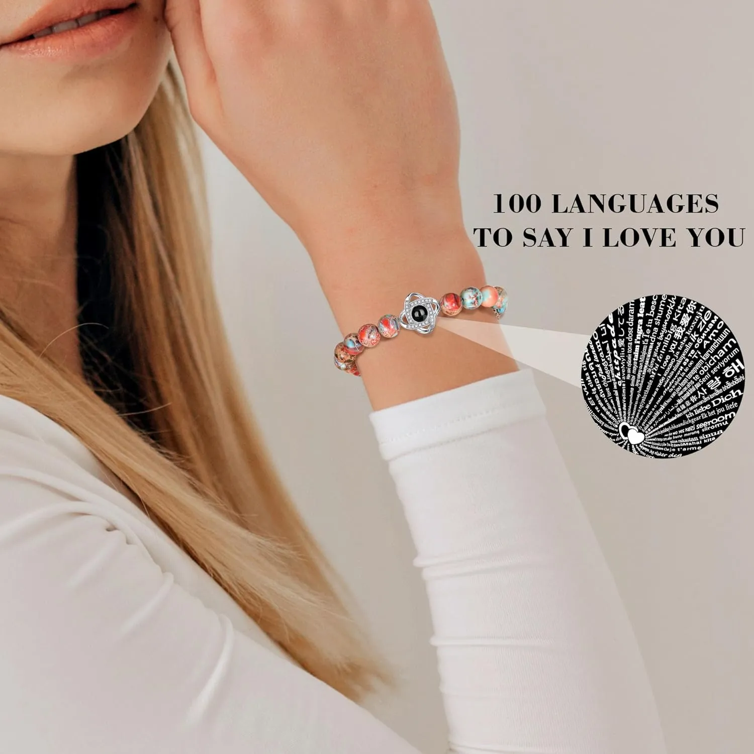 JSJOY I Love You in 100 Languages Bracelet: Unique Gifts for Mom, Daughter, Sister, Girlfriend, Wife - Christmas Stocking Stuffers