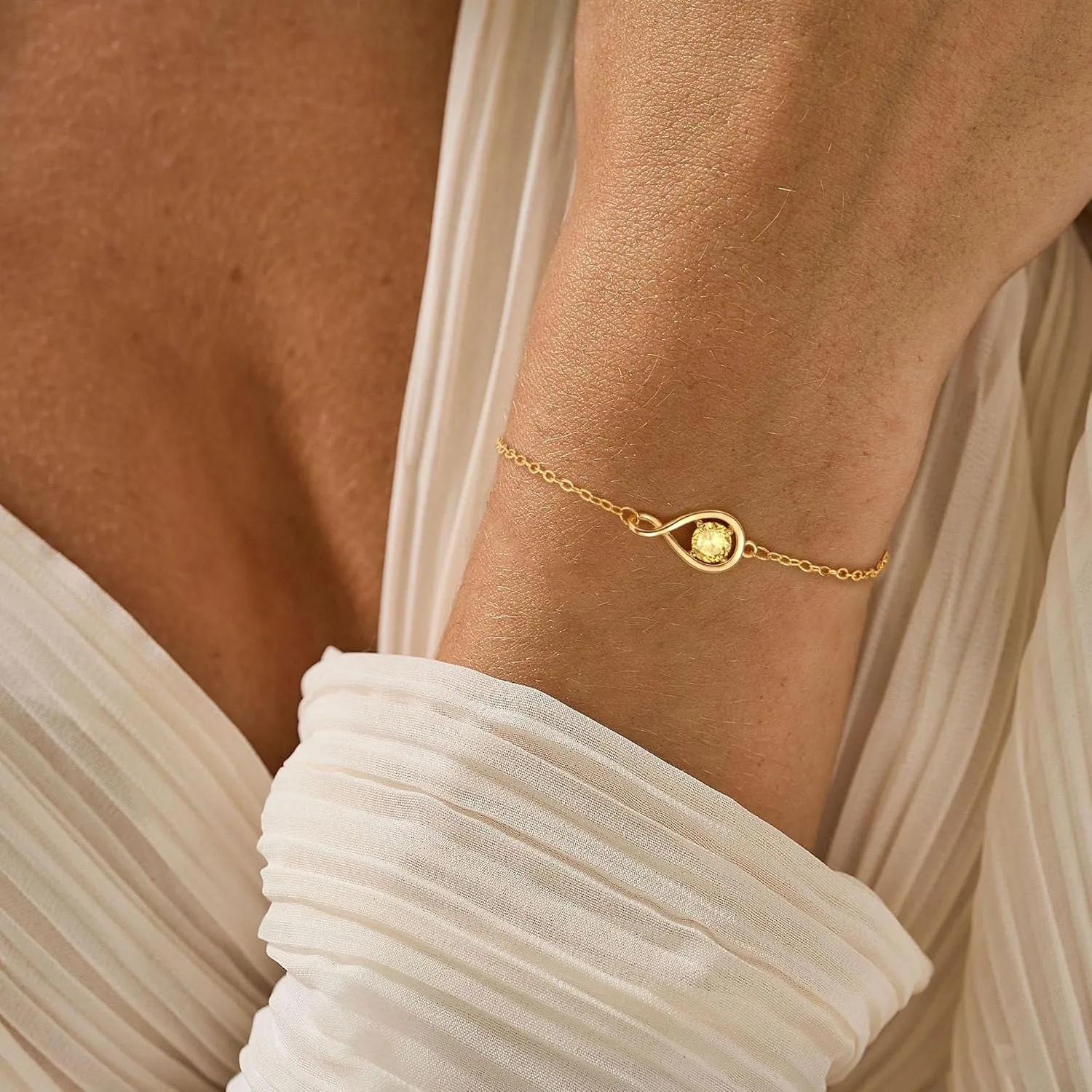 JSJOY Infinity Birthstone Bracelets for Women Unique Birthday Christmas Gifts for Women Mom Dainty Gold Silver Birthstone Bracelet Wedding Gifts