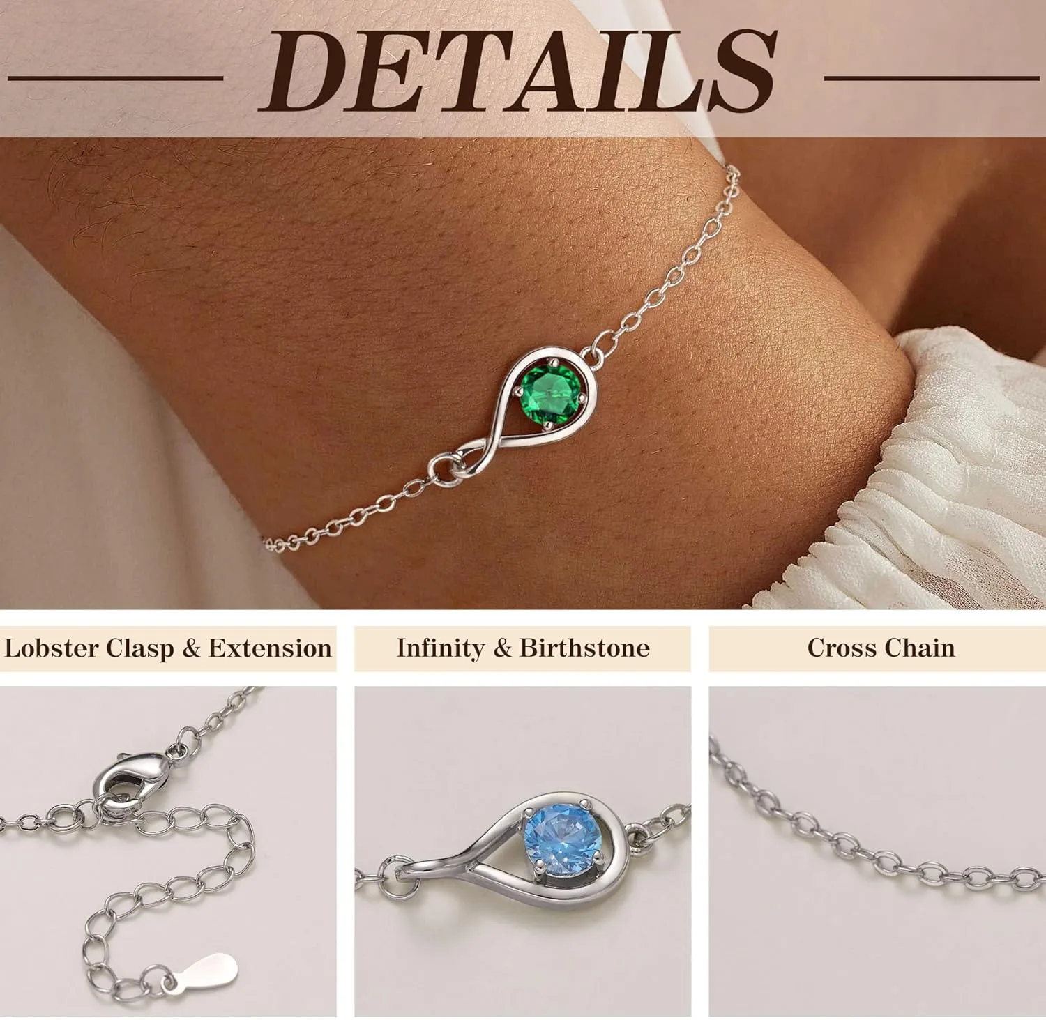 JSJOY Infinity Birthstone Bracelets for Women Unique Birthday Christmas Gifts for Women Mom Dainty Gold Silver Birthstone Bracelet Wedding Gifts