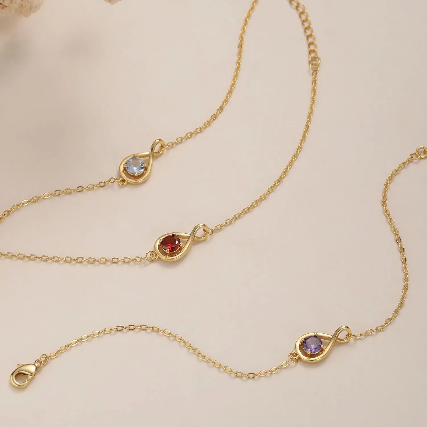 JSJOY Infinity Birthstone Bracelets for Women Unique Birthday Christmas Gifts for Women Mom Dainty Gold Silver Birthstone Bracelet Wedding Gifts