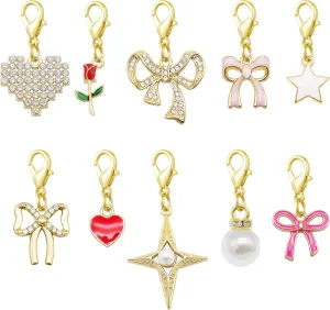 Julie Wang 20PCS 10Styles Shoe Charm for Sneakers Imitation Pearl Bow Heart Shape Pendant with Lobster Clasp Shoes Decoration Handmade Jewelry Accessory