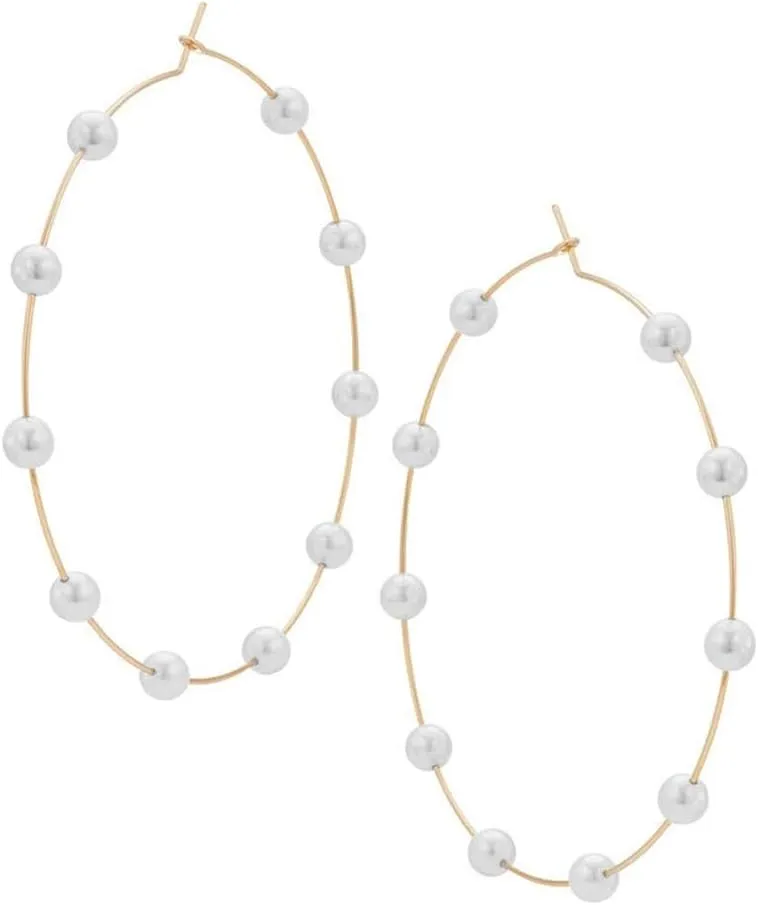 Jumbo Huge Hoops Large Pearls Thin Gold Silver Dangle Lightweight Fashion Chic Jewelry Gift for Women