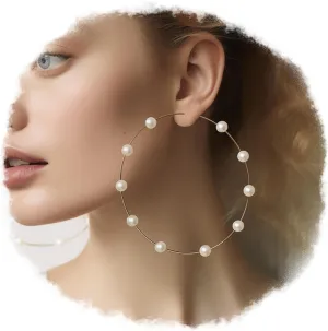 Jumbo Huge Hoops Large Pearls Thin Gold Silver Dangle Lightweight Fashion Chic Jewelry Gift for Women