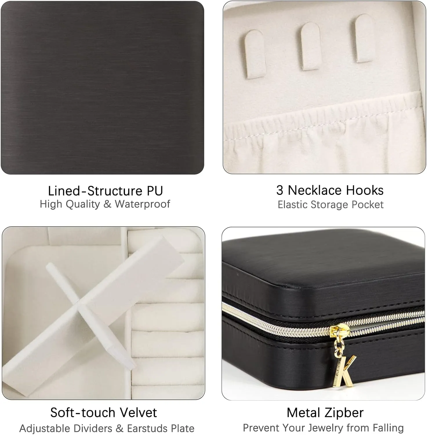 KAMIER Small Jewelry Boxes for Women | Portable Travel Jewelry Case | Wire Drawing Leather Jewelry Organizer Box for Earrings, Ring, Necklaces(Black)