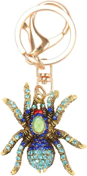 kcrygogo Antique Alloy Blue Diamond-Inlaid Spider Keychain - Fashionable Animal Pendant, Unique Accessory,Party Favors,Gift for Friends
