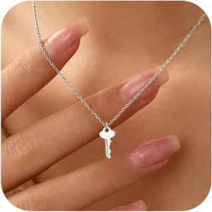 Key Pendant Necklace for Women 925 Sterling Silver Minimalist Couple Necklace 14K Gold Plated Mother Daughter Friendship Necklace Promise Choker Necklace Jewelry Birthday Graduation Gifts for Her