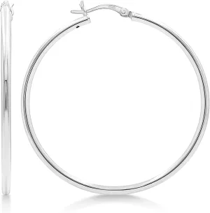 KEZEF 925 Sterling Silver Hoop Earrings For Women, Men | 2mm Thin High Polished Silver Hoop Earrings Hypoallergenic | Lightweight Jewelry Earring 45mm Diameter