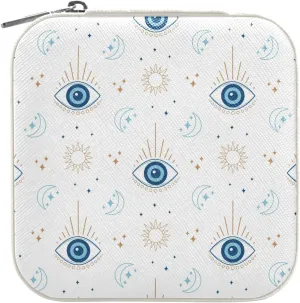 Kigai Magic Evil Eye Small Jewelry Box Mini Jewelry Organizer Travel Case for Girls Women Gift Portable Jewelry Storage Holder for Rings Earrings Necklace Bracelet (White)