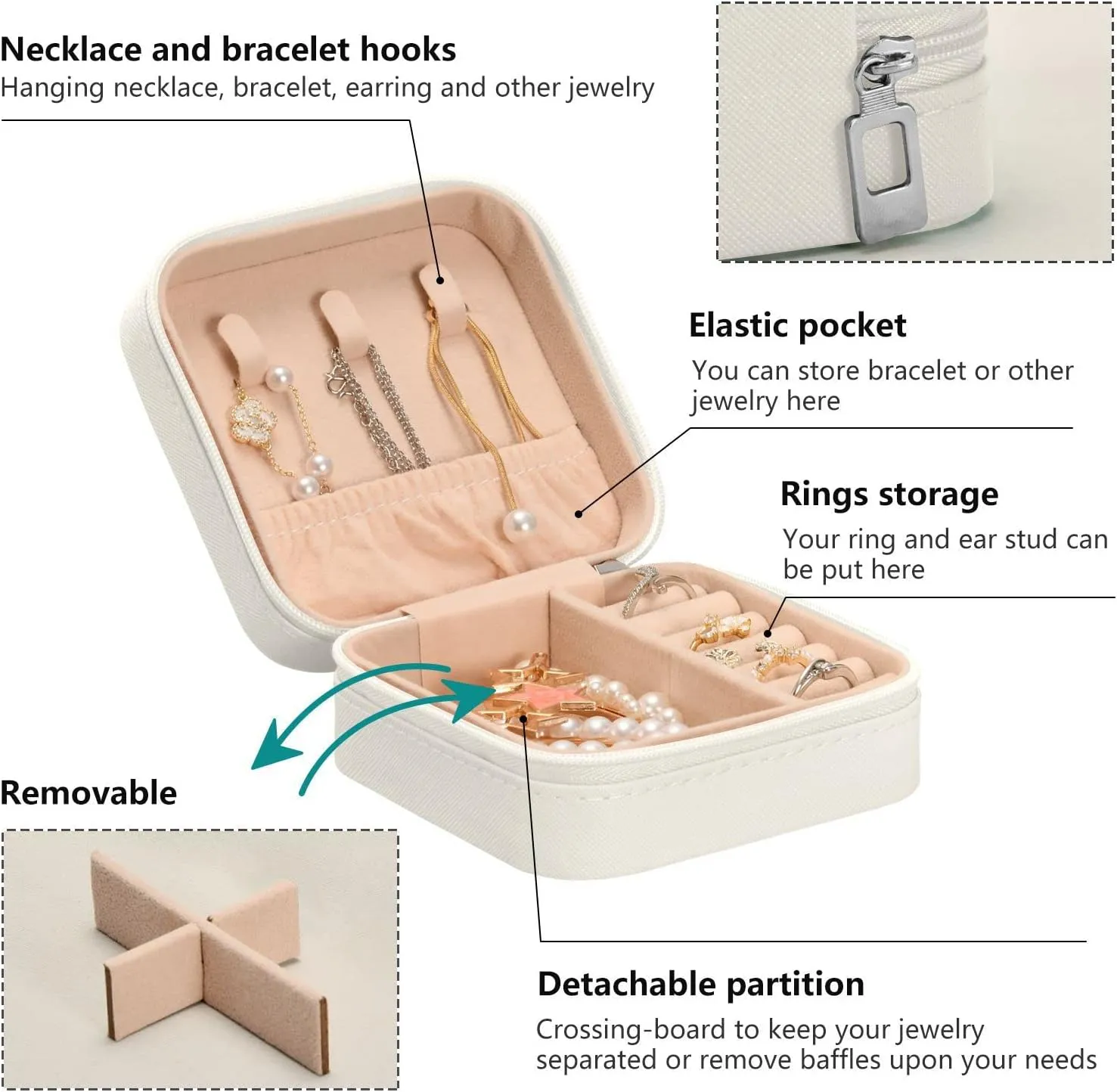 Kigai Magic Evil Eye Small Jewelry Box Mini Jewelry Organizer Travel Case for Girls Women Gift Portable Jewelry Storage Holder for Rings Earrings Necklace Bracelet (White)