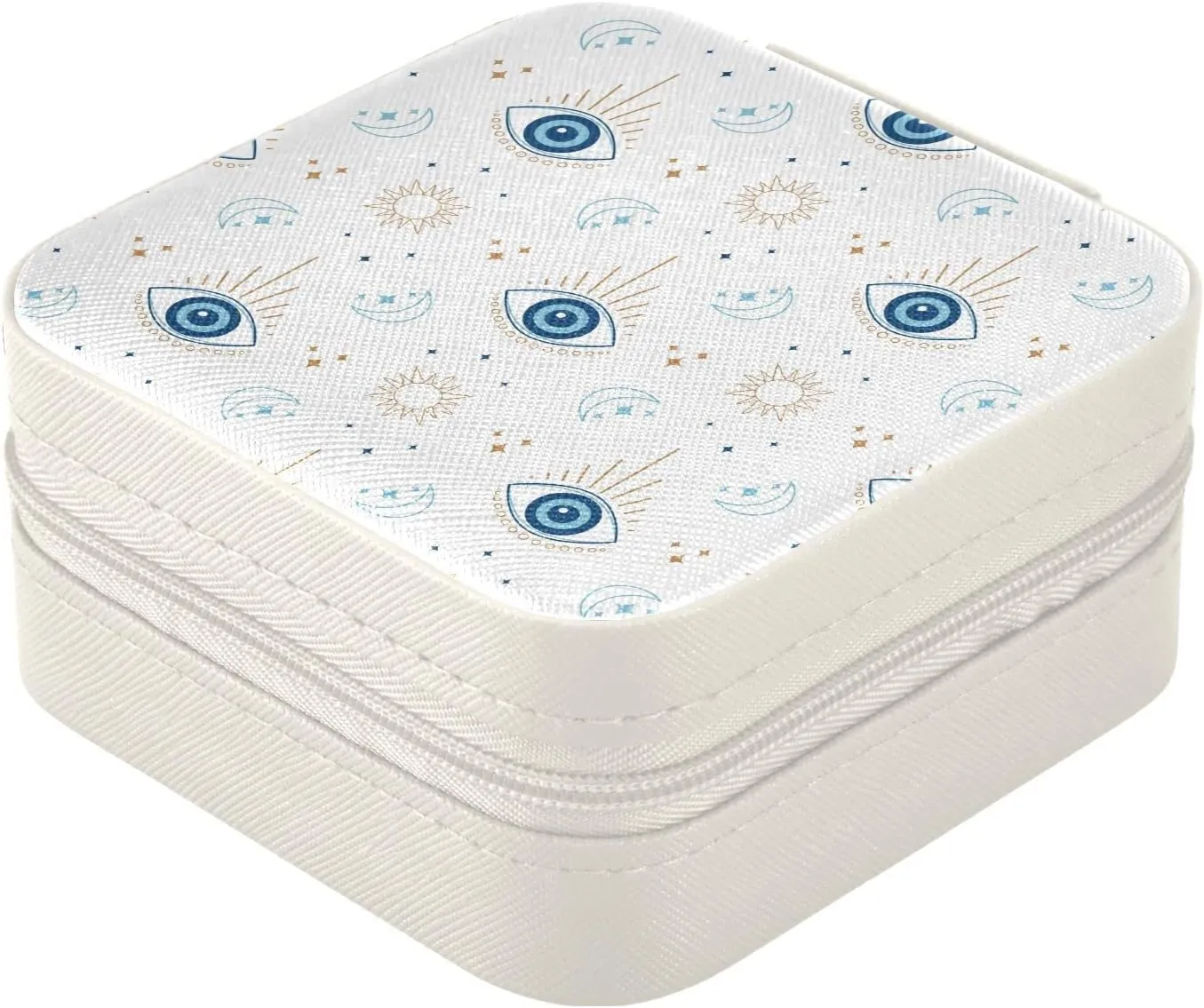 Kigai Magic Evil Eye Small Jewelry Box Mini Jewelry Organizer Travel Case for Girls Women Gift Portable Jewelry Storage Holder for Rings Earrings Necklace Bracelet (White)