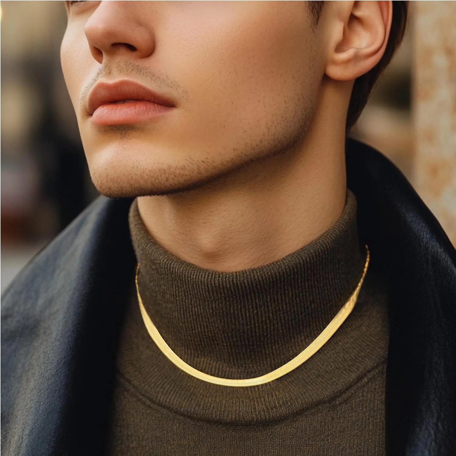 KISPER Solid 925 Sterling Silver 24k Gold Plated Herringbone Necklace for Women & Men, Italian Diamond-Cut 3mm Snake Chain Necklace, Made in Italy, 16-30 Inches