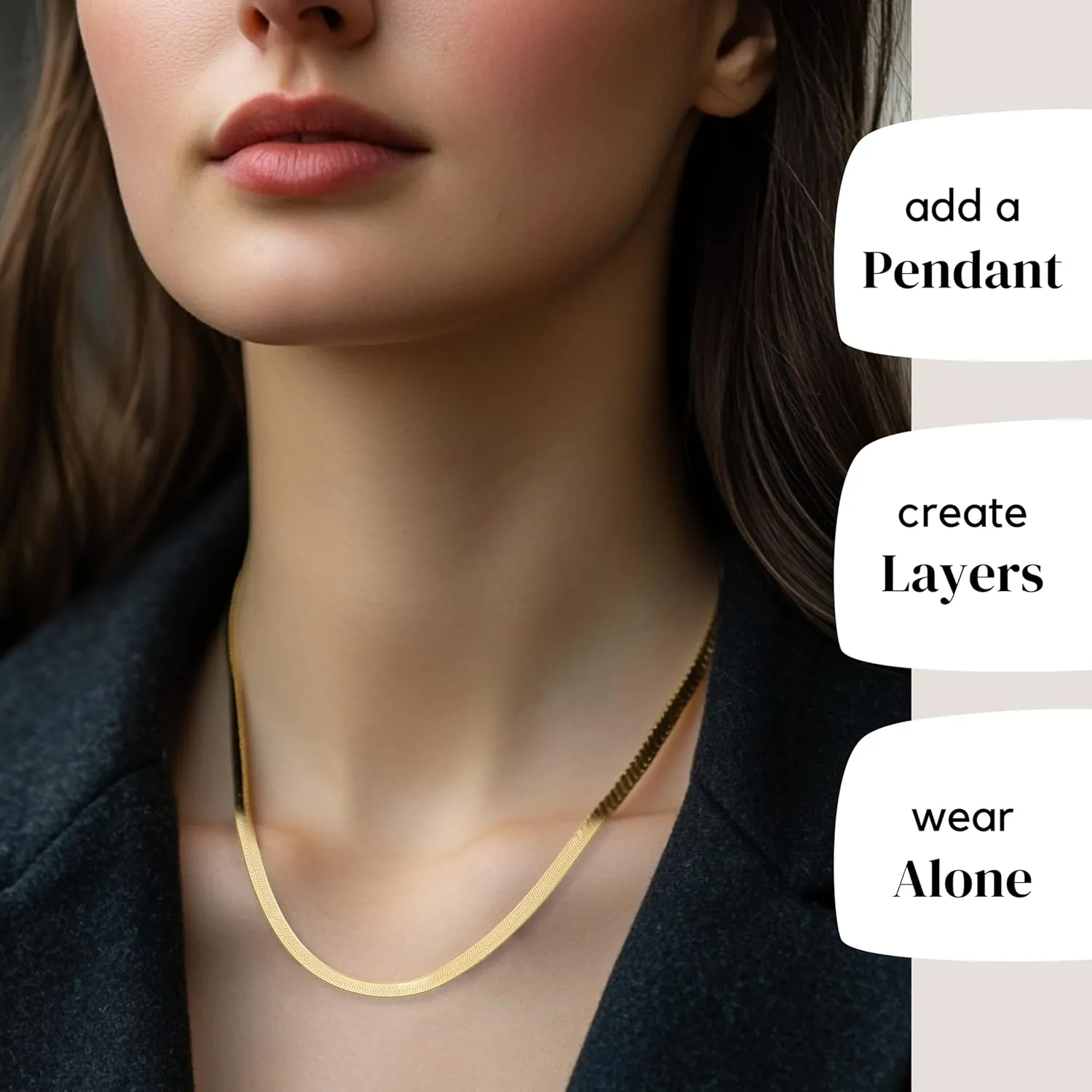 KISPER Solid 925 Sterling Silver 24k Gold Plated Herringbone Necklace for Women & Men, Italian Diamond-Cut 3mm Snake Chain Necklace, Made in Italy, 16-30 Inches