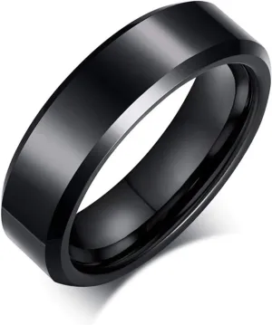 KnSam Couple Ring Stainless Steel High Polished Black Metal Wedding Ring