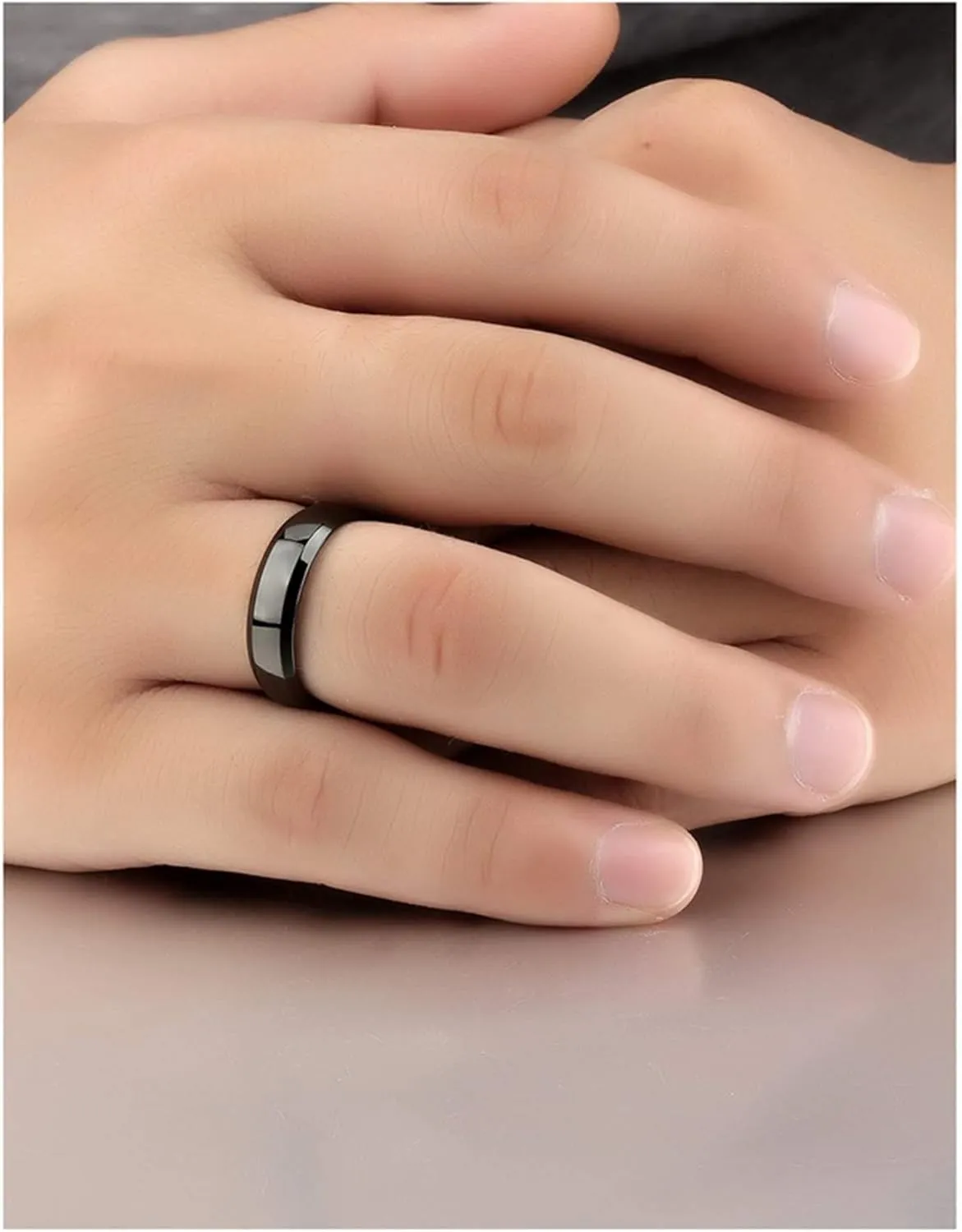 KnSam Couple Ring Stainless Steel High Polished Black Metal Wedding Ring