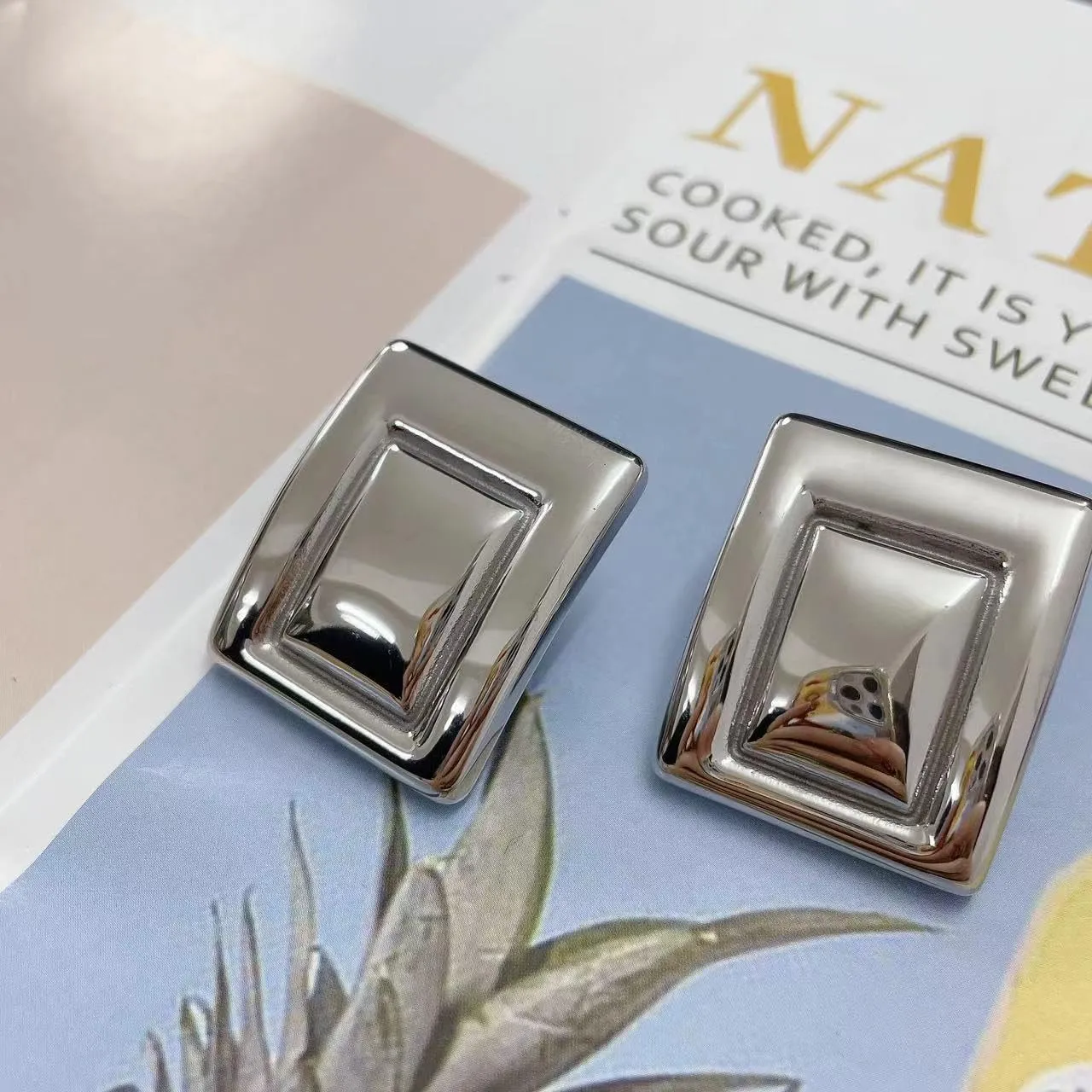 Kokoma Geometric Chunky Earrings for Women Large Square Boho Statement Stud Earrings Thick Dome Earrings Minimalist Ear Jewelry Gifts