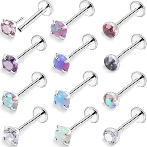Kridzisw 18G 20G Threadless Push in Nose Rings Studs 6mm 7mm Bar Surgical Steel Flat Back Opal Cartilage Tragus Helix Earrings Stud Lip Larbret Ring Piercing Jewelry for Women Men Opal 2MM 2.5MM 3MM