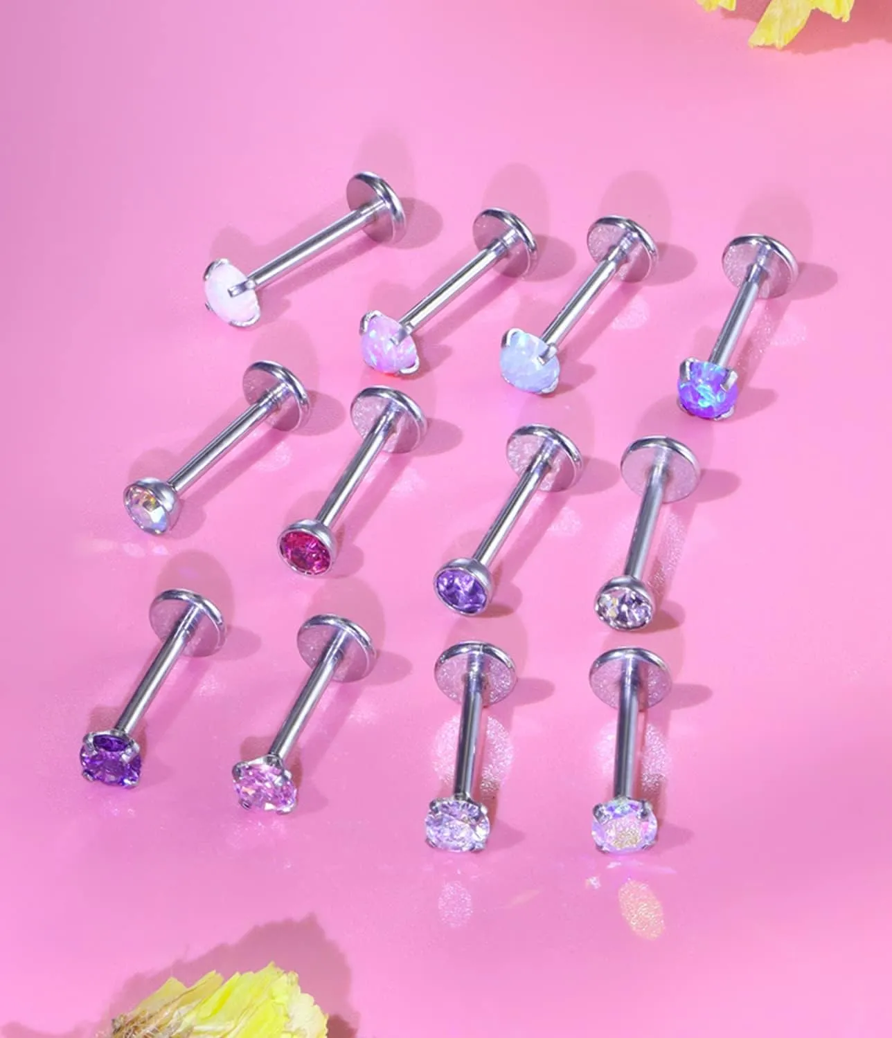 Kridzisw 18G 20G Threadless Push in Nose Rings Studs 6mm 7mm Bar Surgical Steel Flat Back Opal Cartilage Tragus Helix Earrings Stud Lip Larbret Ring Piercing Jewelry for Women Men Opal 2MM 2.5MM 3MM