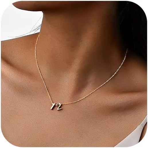 KSF Gold Number Necklace for Women - 18K Gold Plated Dainty Charm Birth Month Number Pendant Choker Necklace Cute Personalized Jewelry Birthday Gift for Her Women