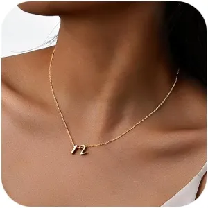 KSF Gold Number Necklace for Women - 18K Gold Plated Dainty Charm Birth Month Number Pendant Choker Necklace Cute Personalized Jewelry Birthday Gift for Her Women