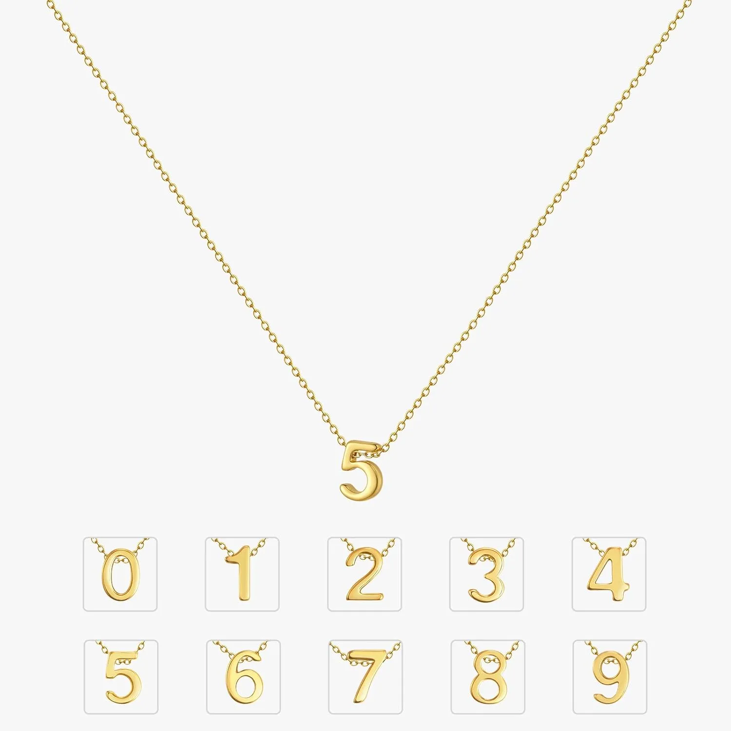 KSF Gold Number Necklace for Women - 18K Gold Plated Dainty Charm Birth Month Number Pendant Choker Necklace Cute Personalized Jewelry Birthday Gift for Her Women