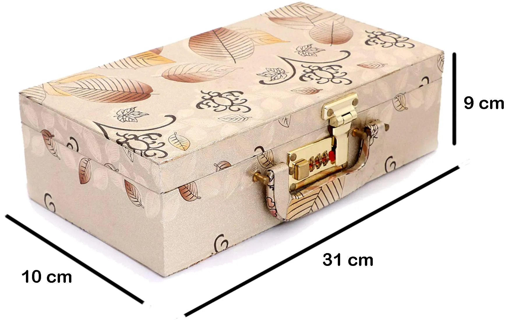 Kuber Industries Printed Bracelet Jewellery Box with 2 Removable Rolls-Holder Stores Bracelets,Bangles & Watches-Organizer-Small Mirror With Lock System(Golden)-KUBMART15515