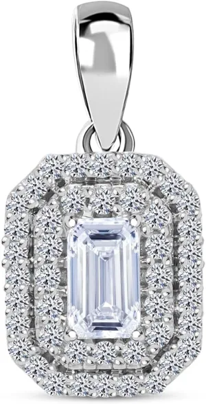 Lab Grown Emerald White Diamond 925 Sterling Silver Platinum Plated Pendant Necklace for Women Jewelry Birthday Gifts Ct 0.5