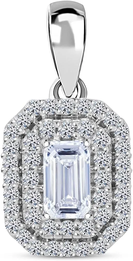Lab Grown Emerald White Diamond 925 Sterling Silver Platinum Plated Pendant Necklace for Women Jewelry Birthday Gifts Ct 0.5