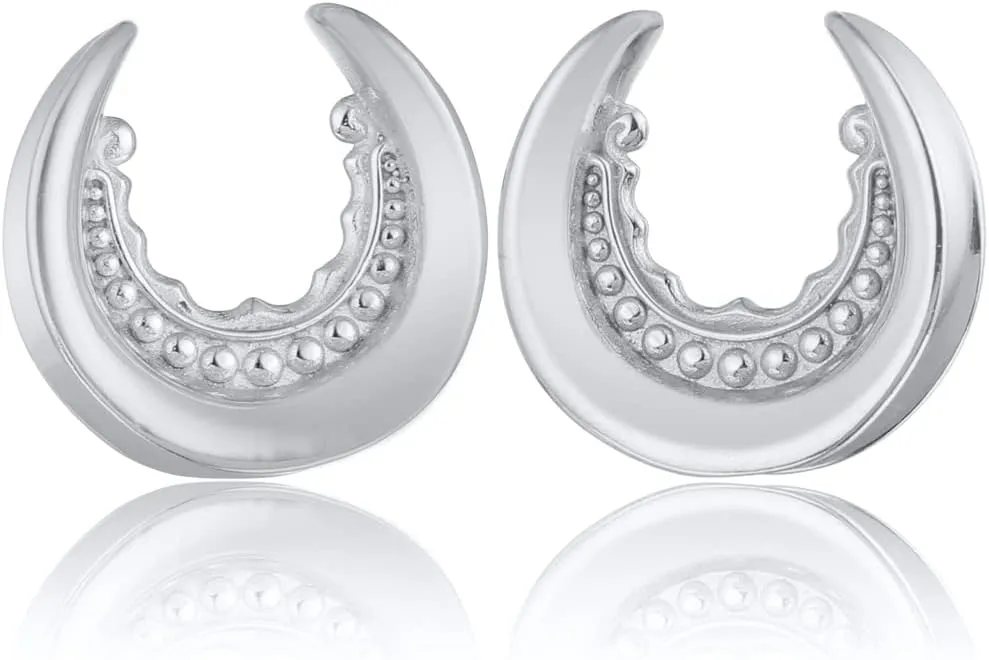 LADEMAYH 2Pcs 1/2 inch Gauges for Ears, Elegant Silver 12mm Gauges for Ears, Chic Design 1/2 Plugs Tunnels Guages for Women, Surgical Steel Saddle Gauge Earrings