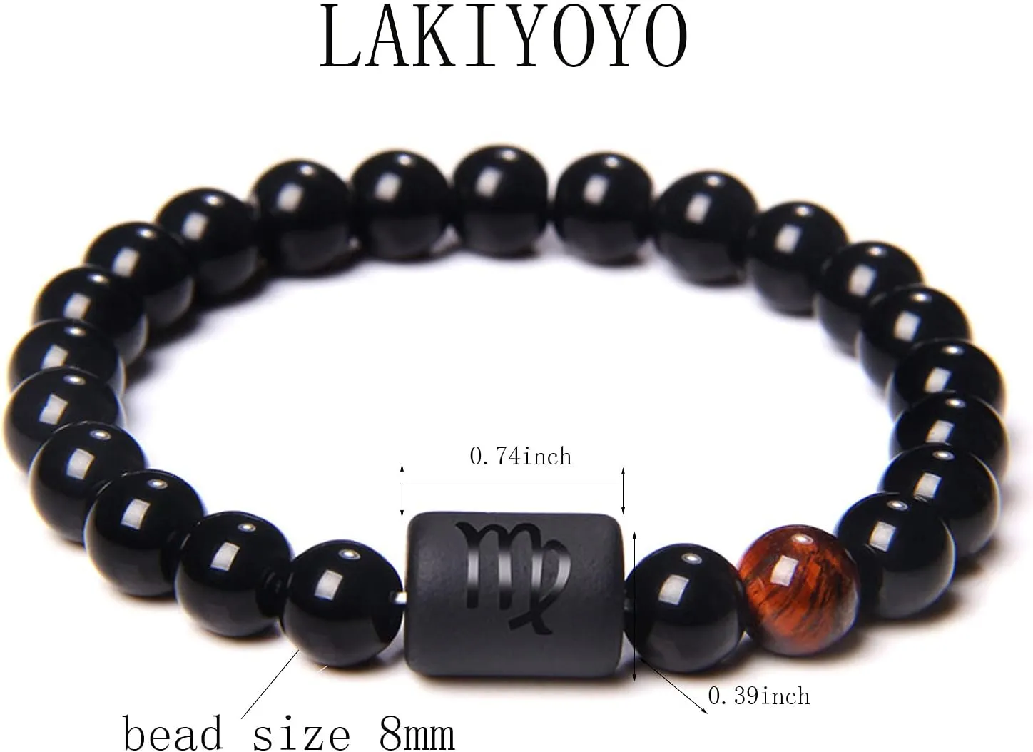 LAKIYOYO Zodiac Bracelet for Men Women Adjustable Natural Black Onyx Stone Bracelet 8mm 10mm Star Sign Constellation Horoscope Bracelet Gifts
