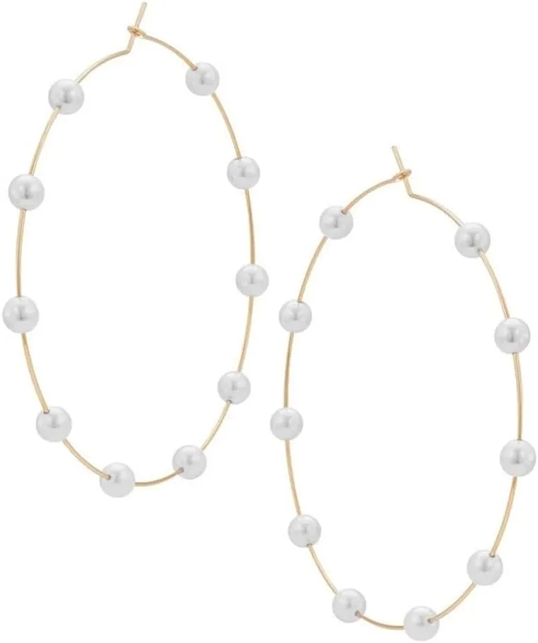 Large Hoops Circle Pearls Earrings 60mm90mmPmm Super Huge Gold Silver Thin Dangle earrings Elegant Women Wedding Jewelry